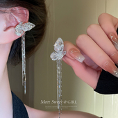 锆石蝴蝶流苏耳骨夹耳环轻奢高级感耳夹无耳洞女新款 小众设计耳饰