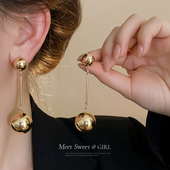 气质耳坠适合方圆脸 金属圆球流苏耳环2025新款 高级感长款 耳饰女