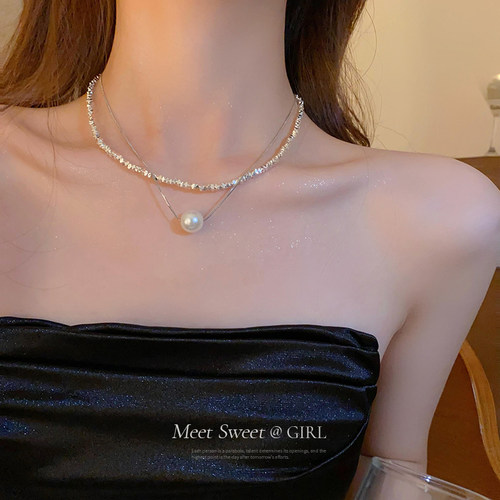 叠戴碎银形珍珠项链女