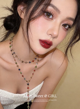彩色爱心金链项链毛衣链女
