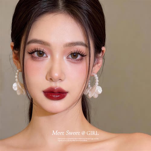 韩系珍珠串珠贝壳花瓣耳圈