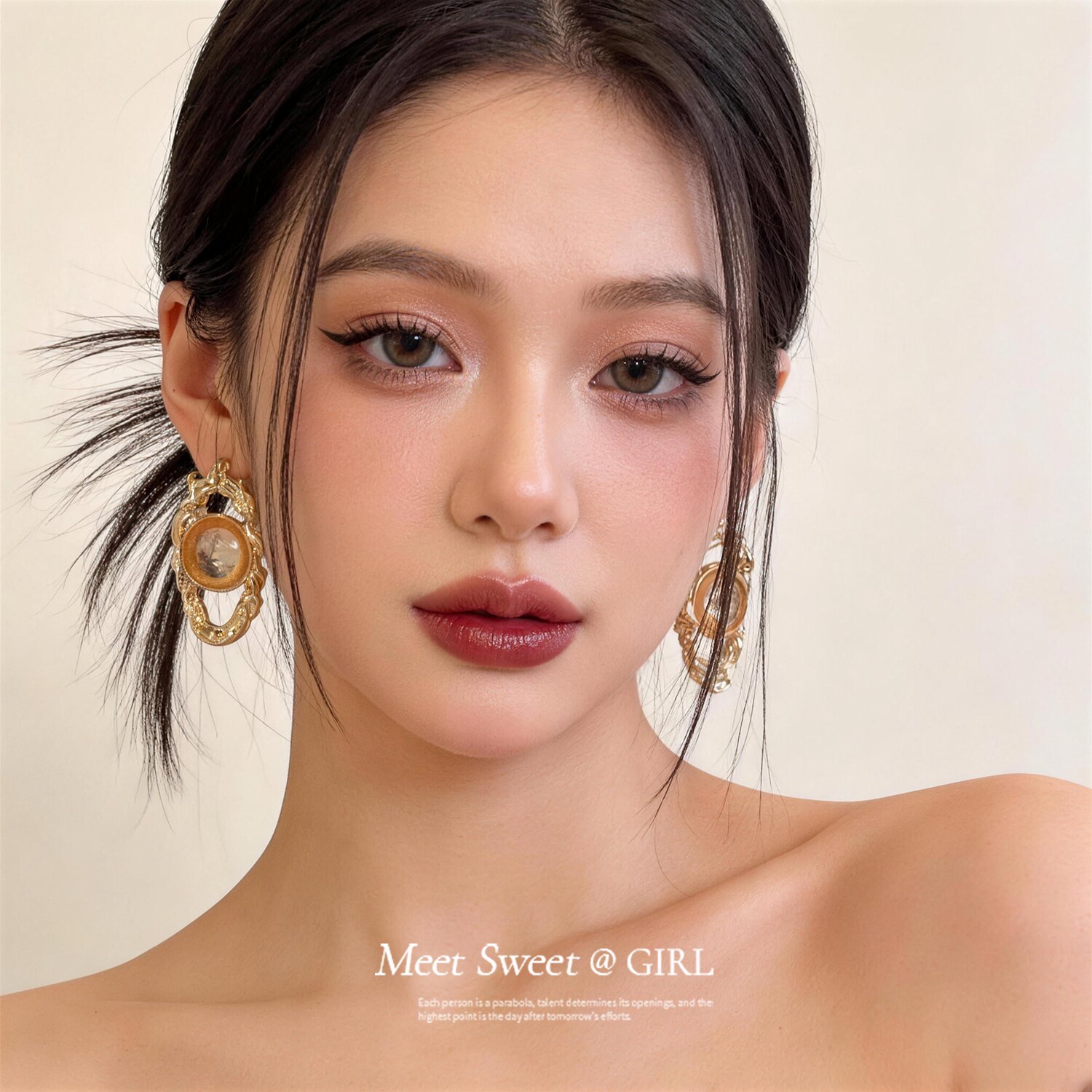 欧式褶皱椭圆树脂耳钉女小众设计