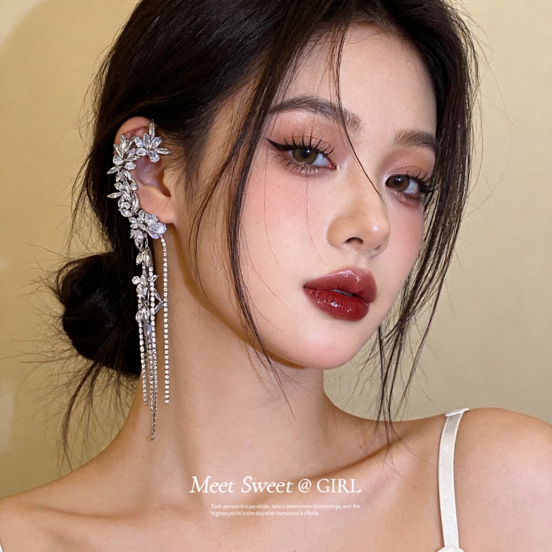 几何花卉流苏长款耳夹无耳洞女高级感轻奢耳环夸张独特漂亮耳饰女