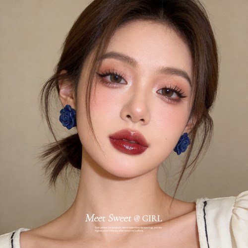 克莱因蓝玫瑰花耳钉女小众设计感