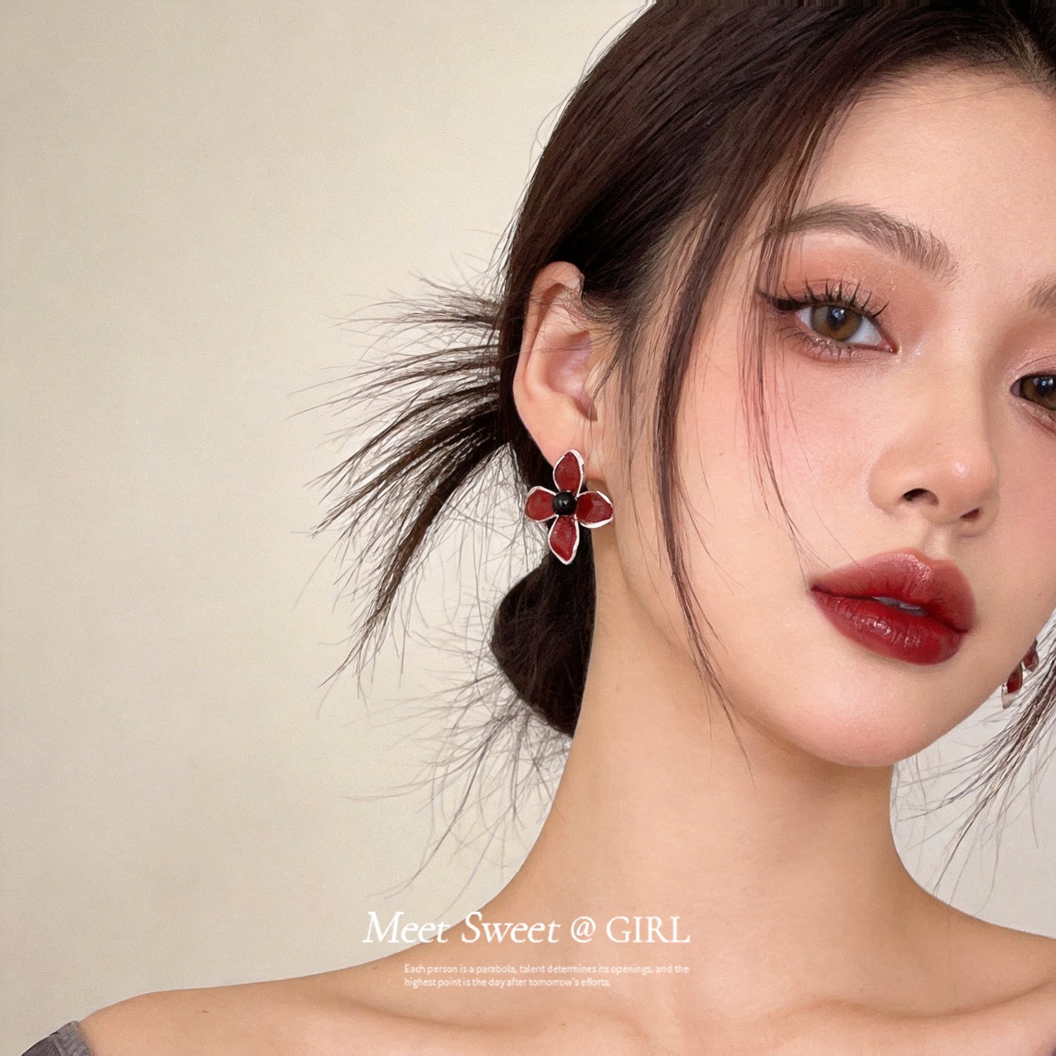 复古时尚滴油花朵耳钉女款高级感