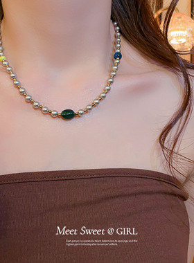 「遇见饰品MEET」灰色珍珠串珠项链简约百搭锁骨链小众设计配饰女