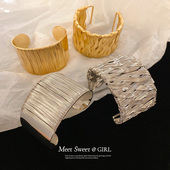 夸张金属欧美麻花宽手镯冷淡风时尚 高级感臂环手饰女2025新款 手环