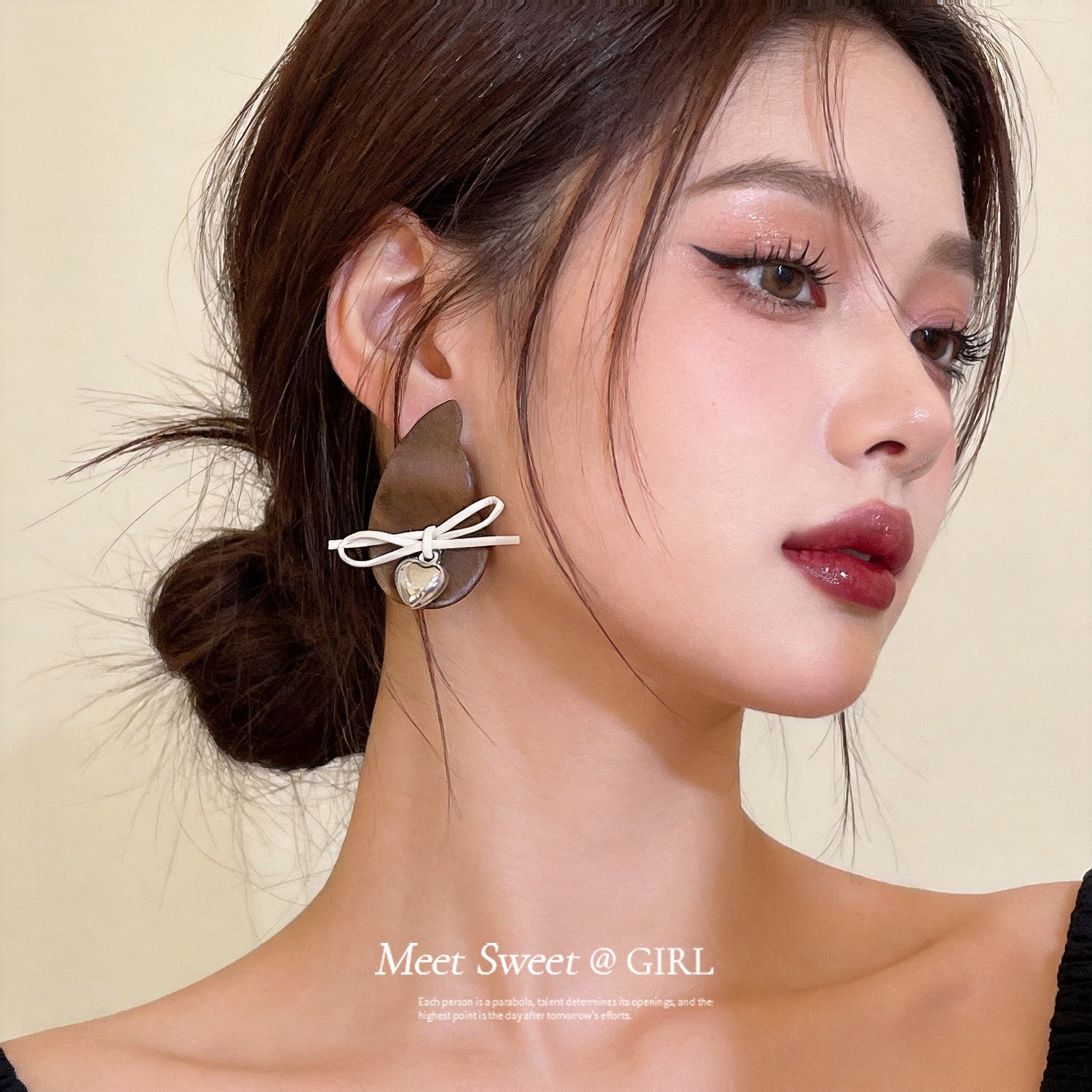凹凸曲线木质水滴爱心蝴蝶结耳钉