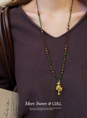 「遇见饰品MEET」玻璃串珠小马项链小众设计感锁骨链毛衣链配饰女