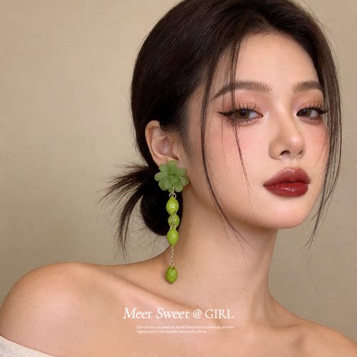 度假风绿色花朵流苏耳环