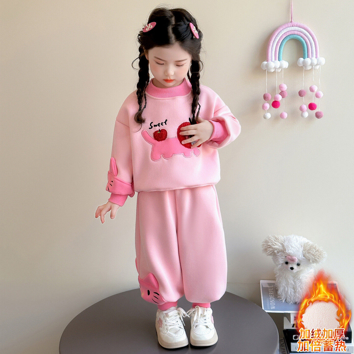 女童秋冬款苹果猫加绒套装卫衣公主女宝宝加厚保暖外穿运动装百搭,婴童用品,睡眠礼盒/套装,淘宝优惠券,粉丝福利购,淘宝优惠卷