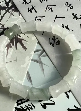 金丝玉玉手链天山翠女老型珠手串天然竹节单圈新疆玉石