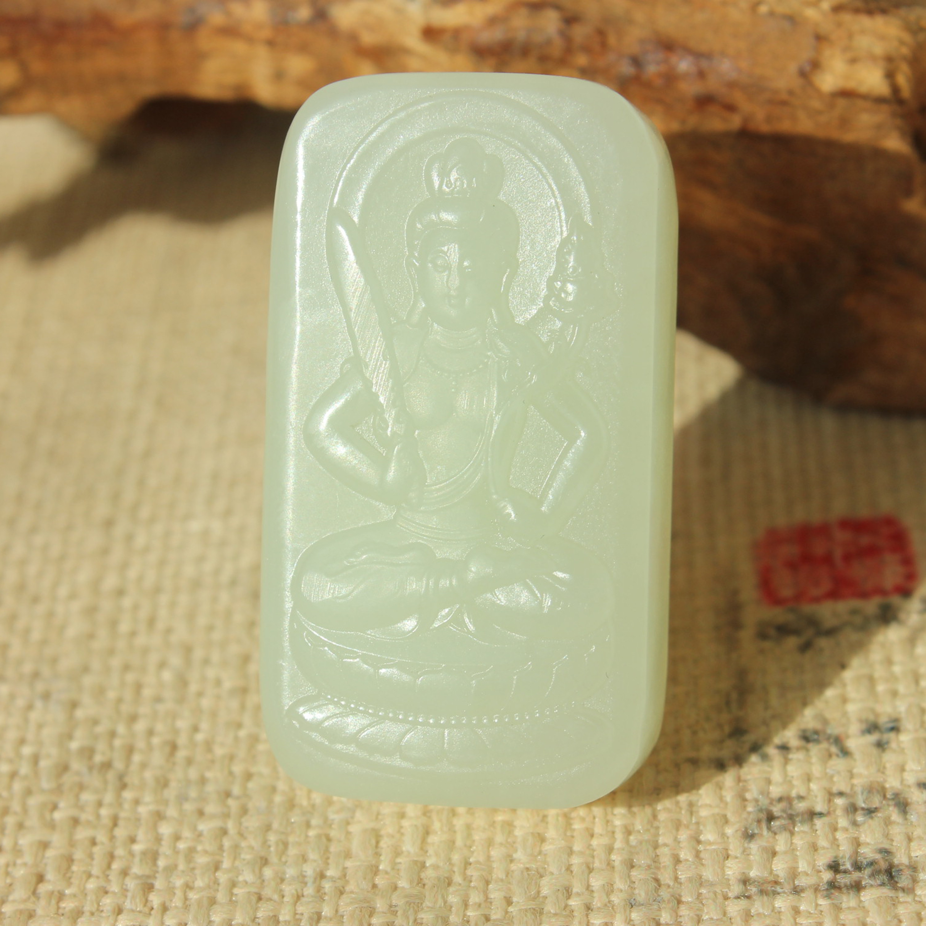 王实斋珠宝/新疆和田玉白玉虚空藏菩萨挂牌吊坠白度好油润h30