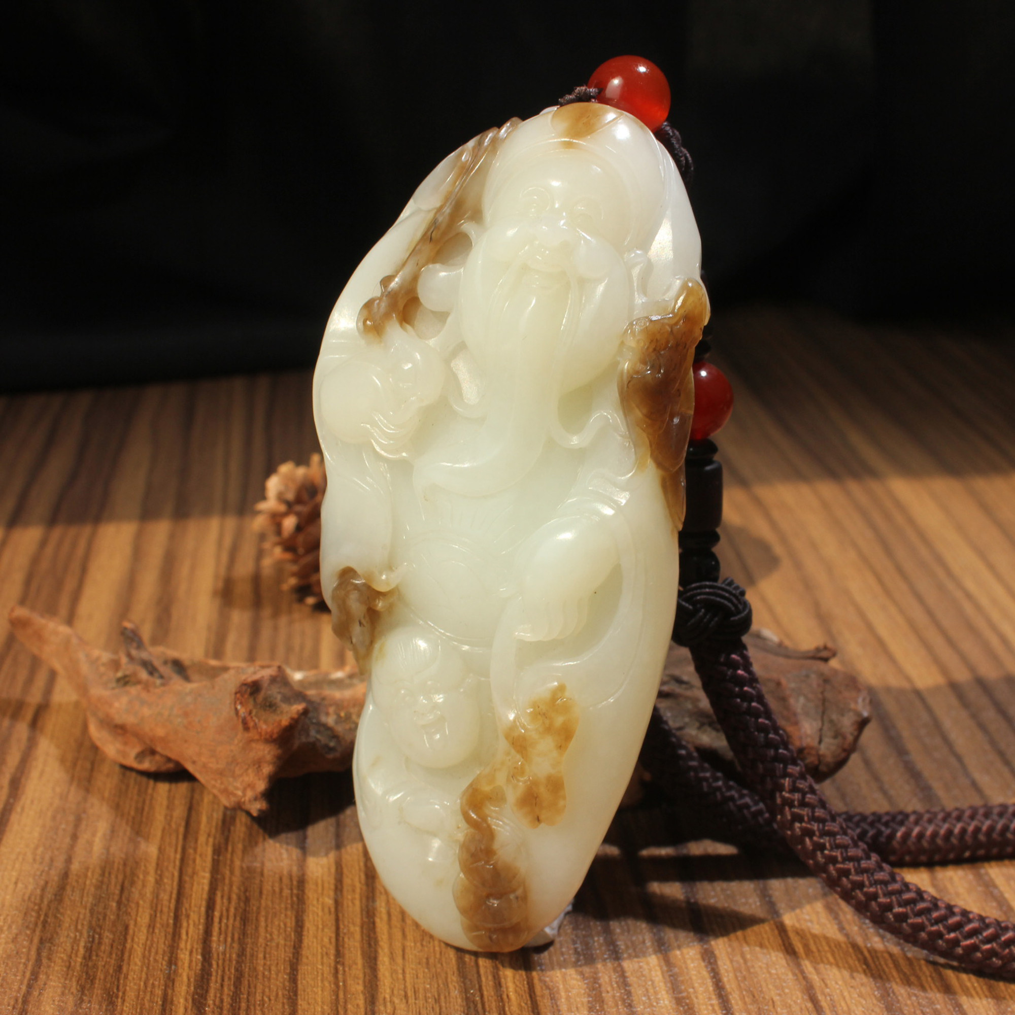 王实斋珠宝/新疆和田玉糖白玉人财两旺财神手把件玩件油润白1278