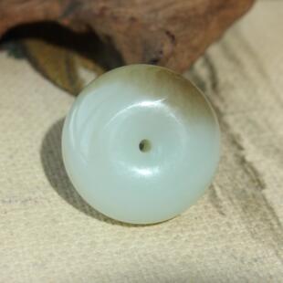 新疆和田玉29mm糖白玉平安扣挂件吊坠油润带证书F632 王实斋珠宝