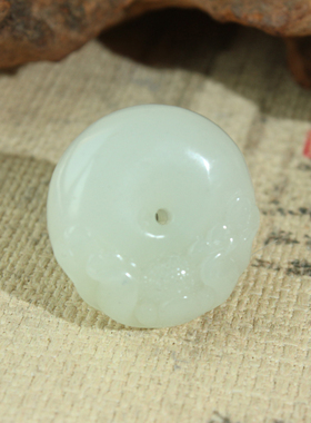 王实斋珠宝/新疆和田玉25mm白玉花开富贵平安扣挂件吊坠白润H171