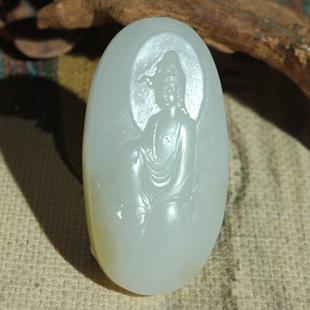 王实斋珠宝 新疆和田玉糖白玉观音菩萨挂件吊坠白度好油润H169