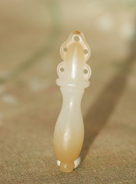 王实斋珠宝/新疆山料和田玉糖白玉平安玉瓶挂件吊坠白润小XY83