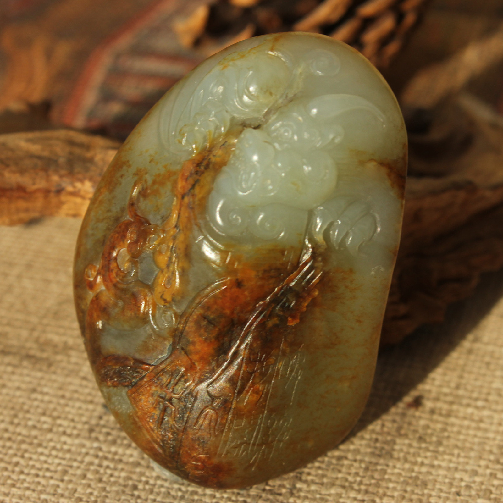 王实斋珠宝/新疆和田玉籽料招财貔貅手把件精雕自带鉴定证书73