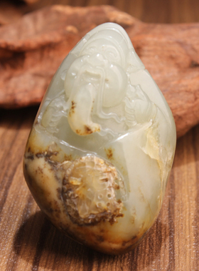 王实斋珠宝/新疆和田玉籽料独籽财神爷挂件手把件玩件油润AG41