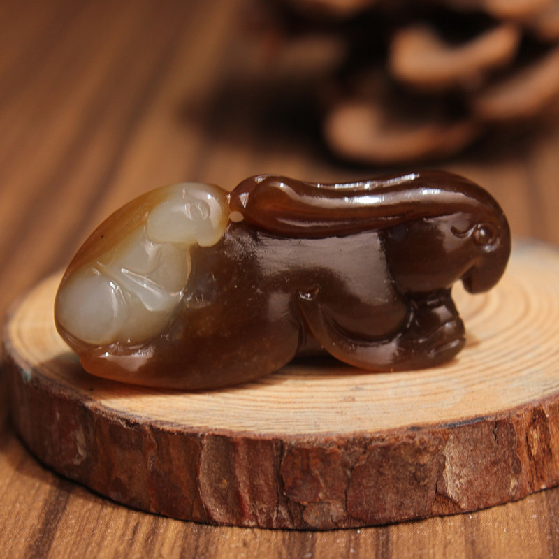 和田玉挂件吊坠子母兔油润