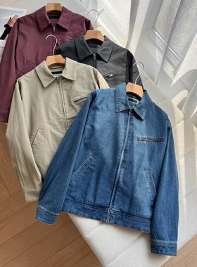 春秋新款情侣款休闲宽松百搭拉链茄克牛仔翻领夹克外套30489