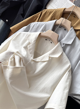 美单！棉麻混纺水洗透气夏季男美式复古休闲古巴领短袖衬衫S00555