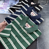 POLO衫 夏季 98322 休闲纯棉撞色透气条纹翻领短袖 T恤男士 新款 美式