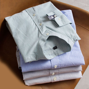 男衬衣 衬衫 外贸工厂尾货春秋男士 水系纯棉竖条纹立领通勤休闲长袖