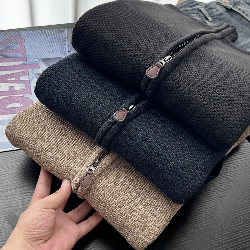 北欧小众单！雪尼尔材质！秋冬男士加绒保暖立领针织衫外套S10749