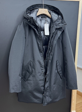 御寒保暖！男装冬季防风防水中长款连帽派克羽绒服12572