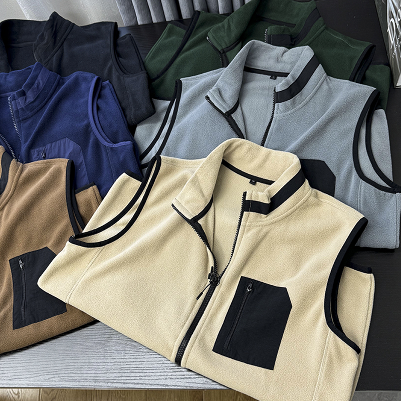 秋冬男士轻盈保暖加绒立领抓绒衣摇粒绒双面绒马甲外套S00204