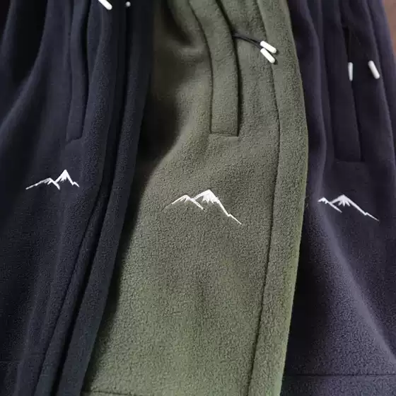 Double-Sided Fleece Men's Sweatpants Windproof Warm Autumn and Winter Casual Pants Loose Trendy Mountain Embroidery Casual Long Pants