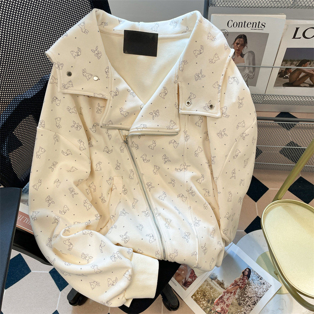 设计感可爱奶油兔兔碎花开衫外套女春秋季韩系慵懒松弛感小众卫衣