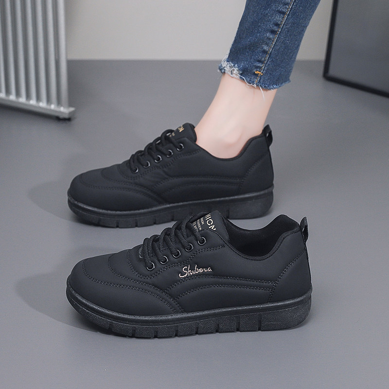 皮面防水运动鞋女2026春季新款妈妈鞋中老年舒适不累脚黑色工作鞋,女鞋,时尚休闲鞋,淘宝优惠券,粉丝福利购,淘宝优惠卷