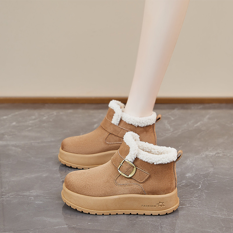 防寒冬季新款短筒短靴保暖加绒鞋