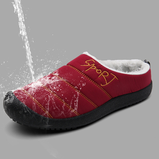奶奶防滑软底半拖鞋 女外穿加绒保暖老年人专用拖鞋 老人棉拖鞋 冬季