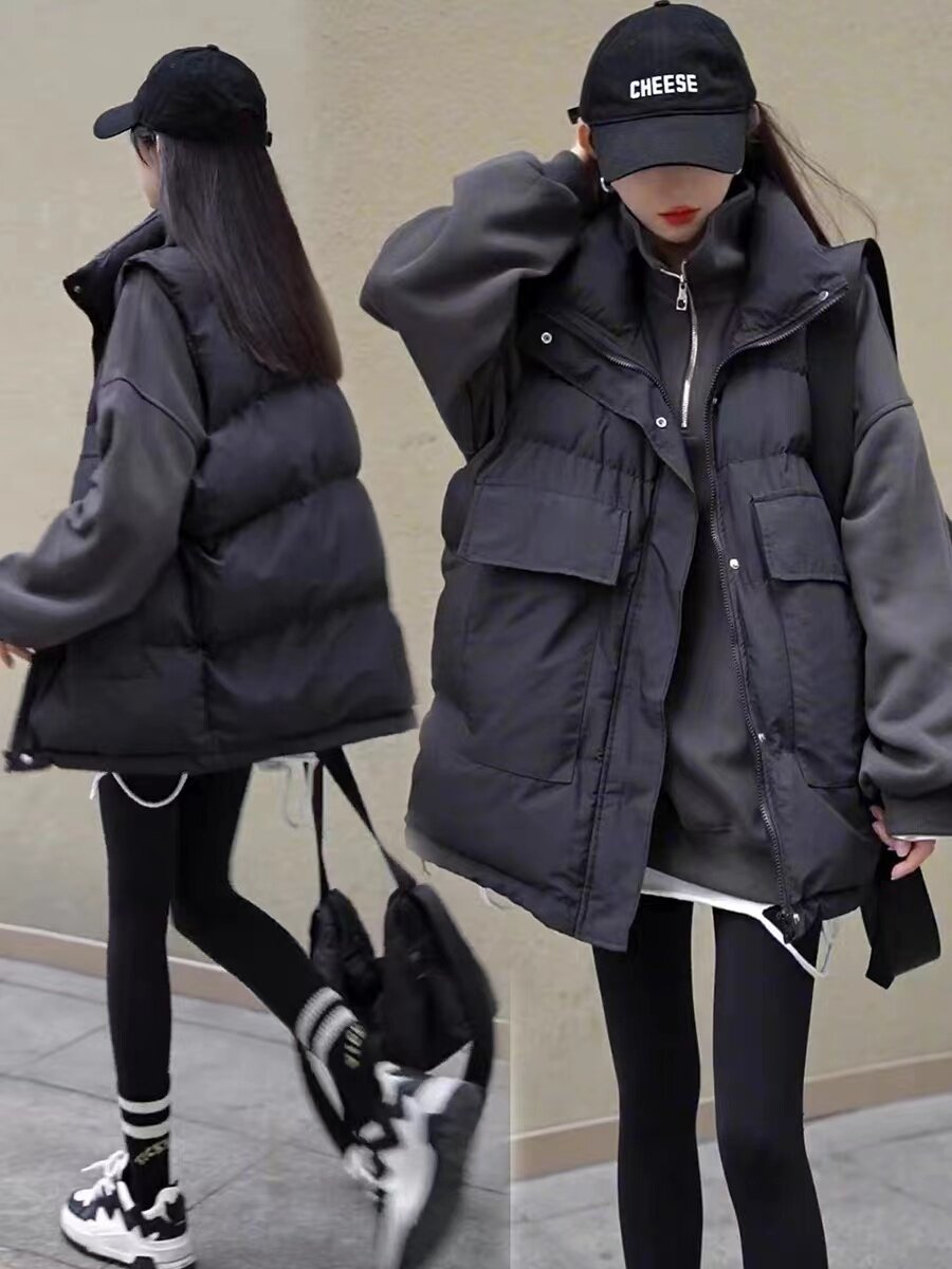 欧货大口袋中长款羽绒棉马甲女2023爆款休闲百搭保暖立领马夹坎肩