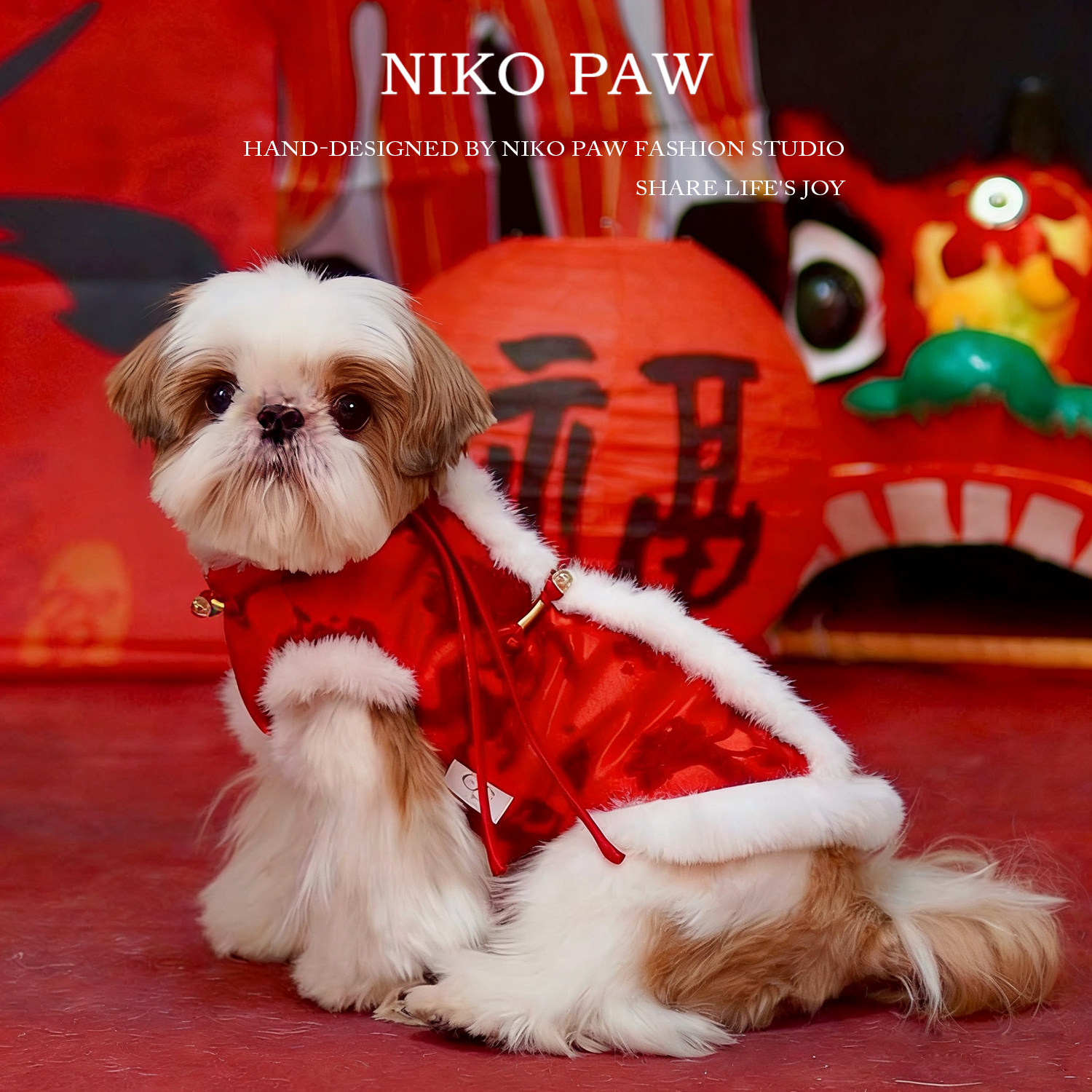 新年宠物唐装狗狗喜庆衣服冬季加厚小型犬比熊泰迪过年红色拜年服