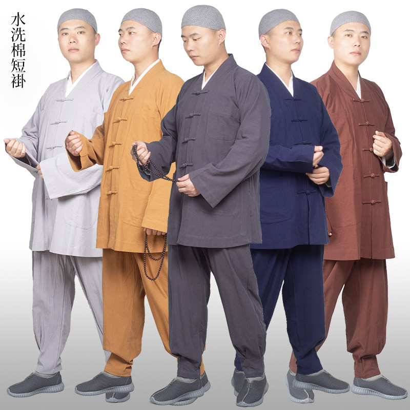 僧服免绑腿短褂套装男春秋季节水洗棉僧衣小褂出家人和尚穿的衣服