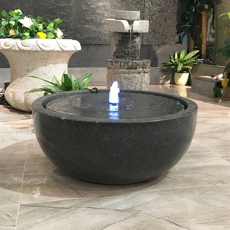 庭院别墅水景石钵花园喷泉流水庭院假山石雕花园落地摆件景观装饰