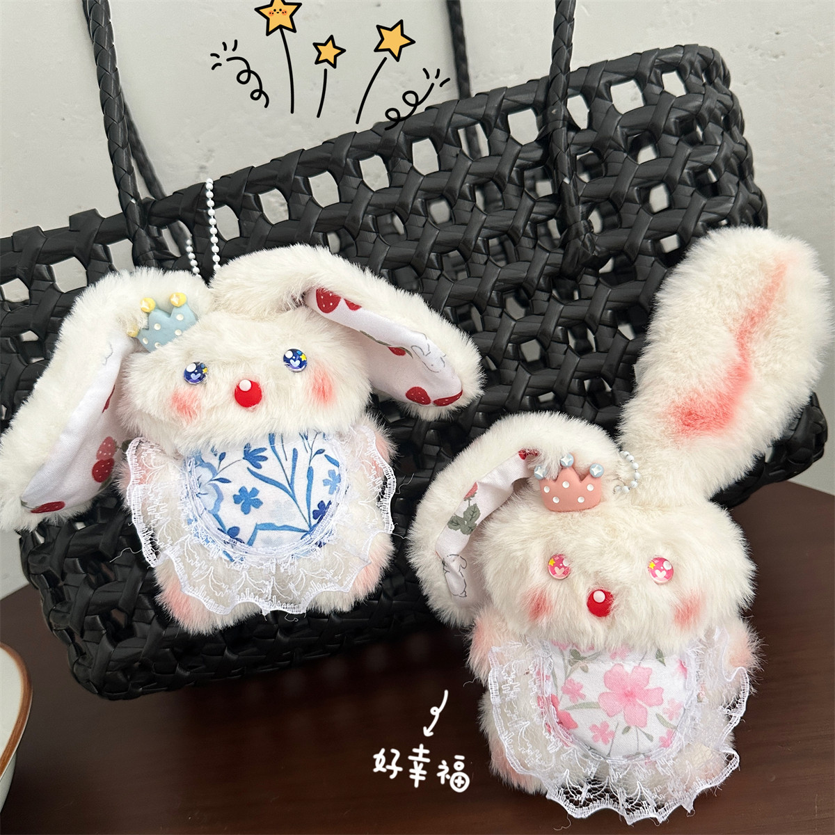吱吱叫手作皇冠兔子玩偶可爱小兔毛绒公仔少女钥匙挂饰长耳兔包饰