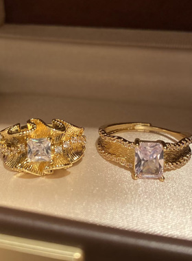 新中式磨砂金色开口可调戒指