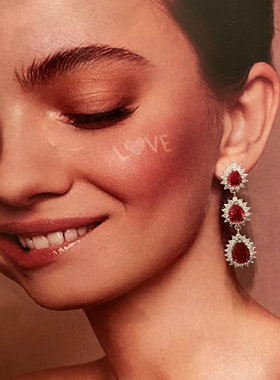 欧美外贸红色流苏耳环轻奢优雅晚宴礼服气质水滴超闪新娘婚礼耳饰