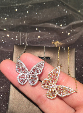 镂空蝴蝶项链女微镶锆石超仙大气ins潮网红立体蝴蝶锁骨链项链