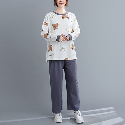 300斤特大码女装胖mm韩版宽松显瘦长袖可爱印花家居服套装断码