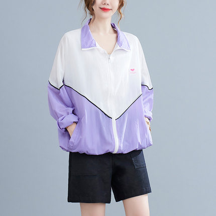 270斤大码女装胖mm宽松显瘦撞色拉链防晒衣外套XX2285