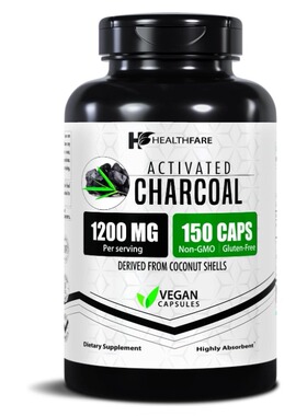 美国Healthfare 活性炭丸1200 毫克 排毒和消化平衡 150粒