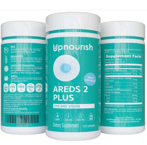 美国UpNourish AREDS 2+黄斑干眼 叶黄素藏红花虾青素和 DHA120粒