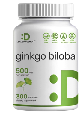 美国Ginkgo Biloba500 毫克300 粒加强型银杏叶胶囊眼睛大脑健康